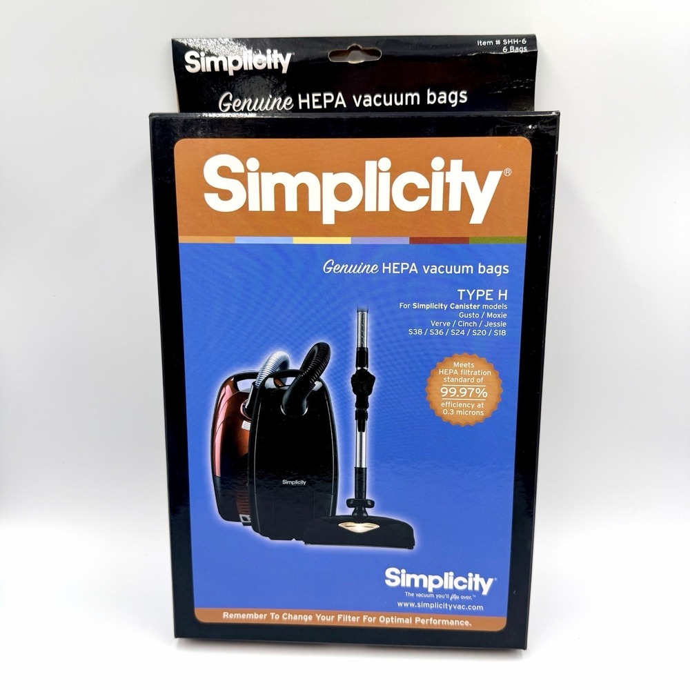 Simplicity Type H Genuine HEPA Vacuum Bags Canister Gusto Moxie Verve Cinch - Picture 1 of 3